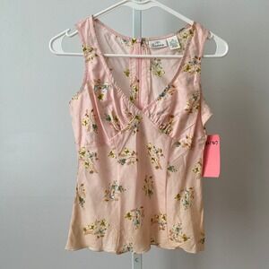 VTG Susina‎ XS Pink Floral Cotton Tank Top Bashful Flirt Coquette Cottage V-Neck